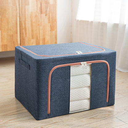 Cutie de depozitare pliabila, Flippy, Cu fermoar, 100 L, Textil, 60x42x40 cm, Cadru Metalic, Suport Baza Stabil din Plastic, Albastru Marin-2
