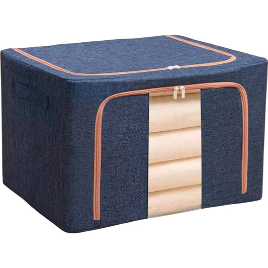 Cutie de depozitare pliabila, Flippy, Cu fermoar, 100 L, Textil, 60x42x40 cm, Cadru Metalic, Suport Baza Stabil din Plastic, Albastru Marin-0
