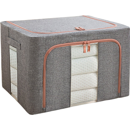 Cutie de depozitare pliabila, Flippy, Cu fermoar, 100 L, Textil, 60x42x40 cm, Cadru Metalic, Suport Baza Stabil din Plastic, Gri, Cu doua ferestre-0