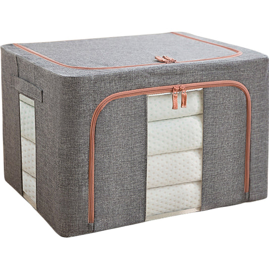 Cutie de depozitare pliabila, Flippy, Cu fermoar, 100 L, Textil, 60x42x40 cm, Cadru Metalic, Suport Baza Stabil din Plastic, Gri, Cu doua ferestre-0