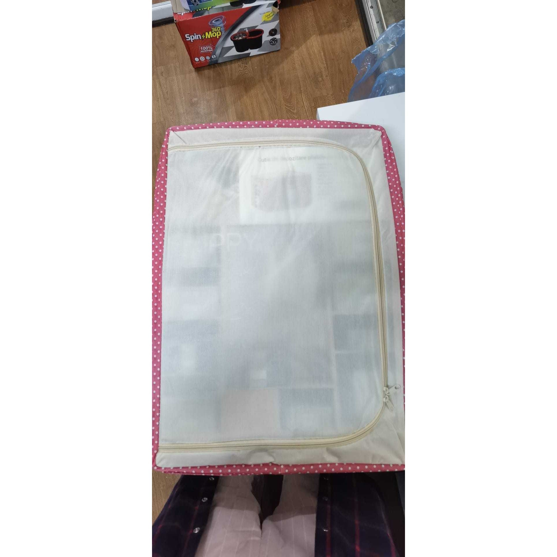 Cutie de Depozitare Pliabila, Flippy, cu Fermoar, 100 L, Textil, 60x42x40 cm, O Fereastra, Cadru Metalic, Suport Baza Stabil din Plastic, imprimeu punctat, Rosu, Resigilat-7