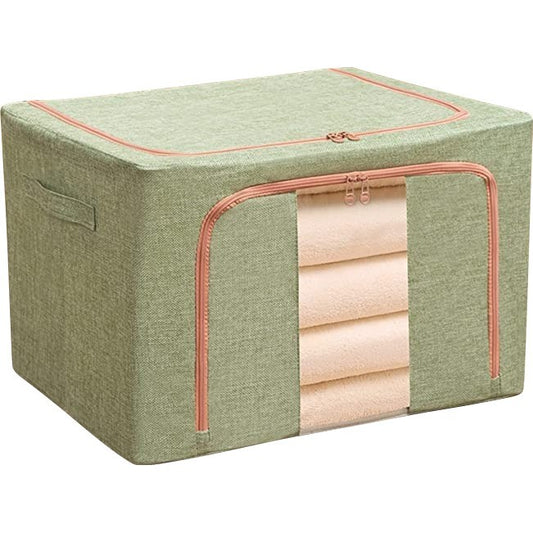 Cutie de depozitare pliabila, Flippy, Cu fermoar, 100 L, Textil, 60x42x40 cm, Cadru Metalic, Suport Baza Stabil din Plastic, Verde-0