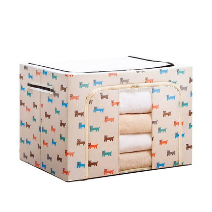 Cutie de Depozitare Pliabila, Flippy, 24 L, Panza Oxford, 40x30x20 cm, Fereastra Frontala, 2 Usi de Acces cu Fermoar Bidirectional, Cadru Metalic, Suport Baza Stabil din Plastic, Imprimeu Catelus, Bej-5