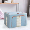 Cutie de Depozitare Pliabila, Flippy, 66 L, din Bumbac si In, 50x40x33 cm, 2 Ferestre, Frontala si Laterala, 2 Usi de Acces cu Fermoar Bidirectional, Cadru Metalic, Suport Baza Stabil din Plastic, Bleu-0