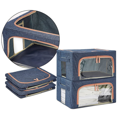 Cutie de depozitare pliabila, Flippy, Cu fermoar, 66 L, Textil, 50x40x33 cm, Albastru Marin, Cadru Metalic, Suport Baza Stabil din Plastic, Cu doua ferestre-2