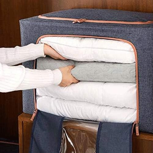 Cutie de depozitare pliabila, Flippy, Cu fermoar, 66 L, Textil, 50x40x33 cm, Albastru Marin, Cadru Metalic, Suport Baza Stabil din Plastic, Cu doua ferestre-4