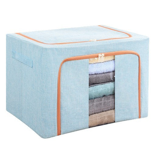 Cutie de Depozitare Pliabila, Flippy, 66 L, din Bumbac si In, 50x40x33 cm, Fereastra Frontala, 2 Usi de Acces cu Fermoar Bidirectional, Cadru Metalic, Suport Baza Stabil din Plastic, Bleu-2