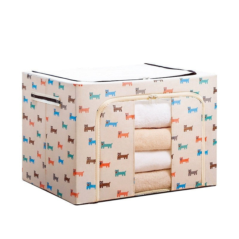 Cutie de Depozitare Pliabila, Flippy, 66 L, Panza Oxford, 50x40x33 cm, Fereastra Frontala, 2 Usi de Acces cu Fermoar Bidirectional, Cadru Metalic, Suport Baza Stabil din Plastic, Imprimeu Catelus, Bej-4