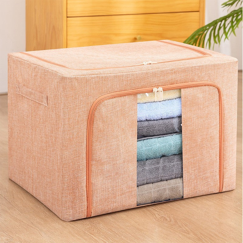 Cutie de depozitare pliabila, Flippy, Cu fermoar, 66 L, Textil, 50x40x33 cm, Cadru Metalic, Suport Baza Stabil din Plastic, Roz pudrat, model 2-0