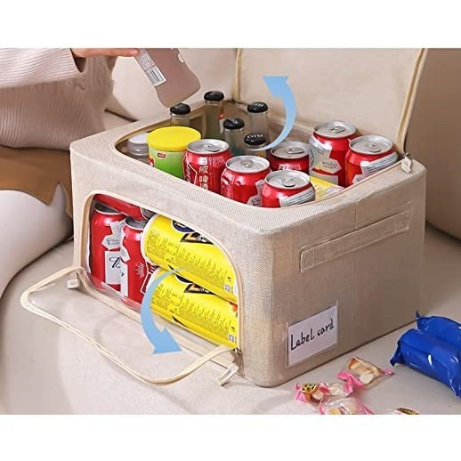 Cutie de depozitare pliabila, Flippy, Cu fermoar, 66 L, Textil, 50x40x33 cm, Cadru Metalic, Suport Baza Stabil din Plastic, Crem-0
