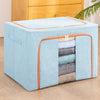 Cutie de Depozitare Pliabila, Flippy, 66 L, din Bumbac si In, 50x40x33 cm, Fereastra Frontala, 2 Usi de Acces cu Fermoar Bidirectional, Cadru Metalic, Suport Baza Stabil din Plastic, Bleu-0