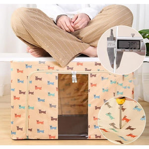 Cutie de Depozitare Pliabila, Flippy, 66 L, Panza Oxford, 50x40x33 cm, Fereastra Frontala, 2 Usi de Acces cu Fermoar Bidirectional, Cadru Metalic, Suport Baza Stabil din Plastic, Imprimeu Catelus, Bej-0