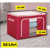 Cutie de Depozitare Pliabila, Flippy, 66 L, din Tesatura Oxford, 50x40x33 cm, Fereastra Frontala, 2 Usi de Acces cu Fermoar Bidirectional, Cadru Metalic, Suport Baza Stabil din Plastic, Imprimeu Buline, Rosu-0