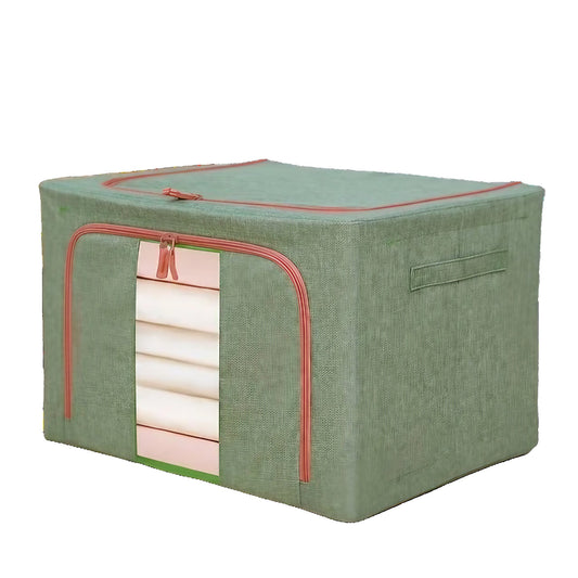 Cutie de depozitare pliabila, Flippy, Cu fermoar, 66 L, Textil, 50x40x33 cm, Cadru Metalic, Suport Baza Stabil din Plastic, Verde