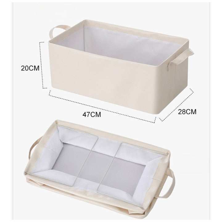Cutie de Depozitare Tip Cos, Flippy, Material Piele Ecologica, Pliabila, 47x28x20 cm, 26 l, Cadru Metalic, cu Manere, Bej-1
