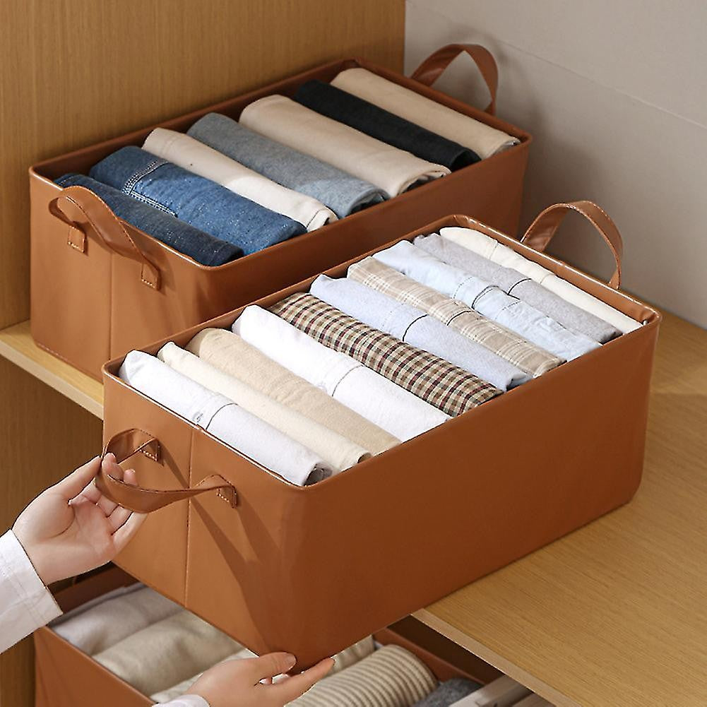 Cutie de Depozitare Tip Cos, Flippy, Material Piele Ecologica, Pliabila, 47x28x20 cm, 26 l, Cadru Metalic, cu Manere, Maro-1