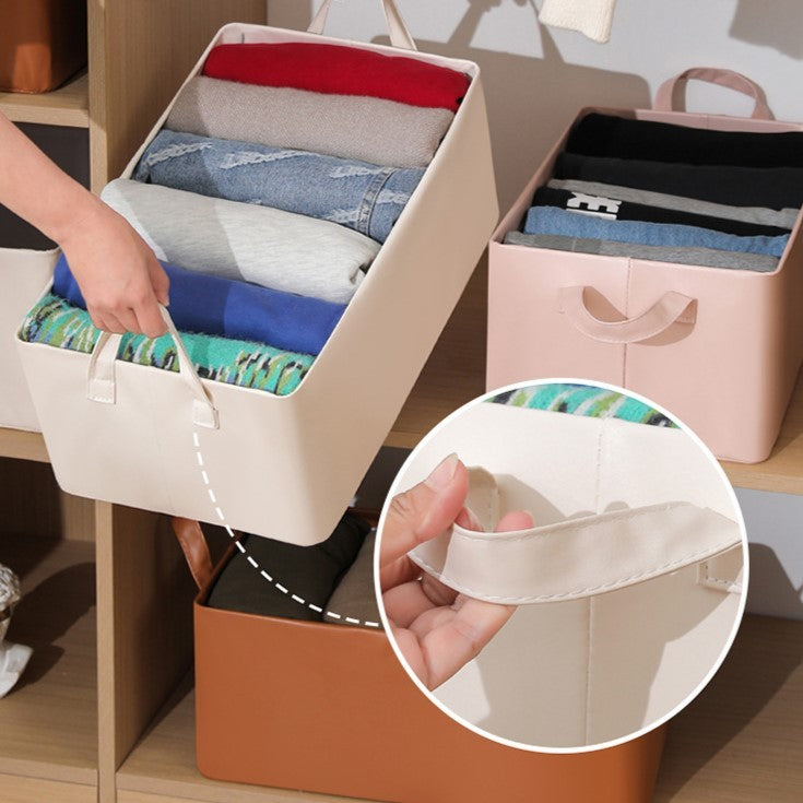Cutie de Depozitare Tip Cos, Flippy, Material Piele Ecologica, Pliabila, 47x28x20 cm, 26 l, Cadru Metalic, cu Manere, Bej-3