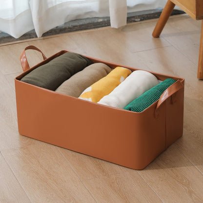 Cutie de Depozitare Tip Cos, Flippy, Material Piele Ecologica, Pliabila, 47x28x20 cm, 26 l, Cadru Metalic, cu Manere, Maro-2