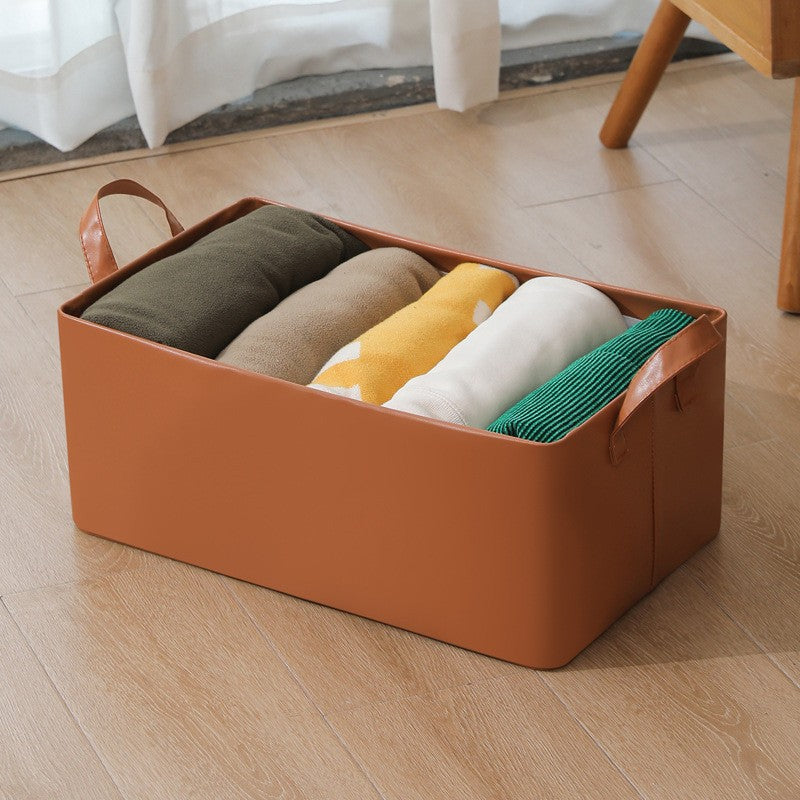 Cutie de Depozitare Tip Cos, Flippy, Material Piele Ecologica, Pliabila, 47x28x20 cm, 26 l, Cadru Metalic, cu Manere, Maro-2