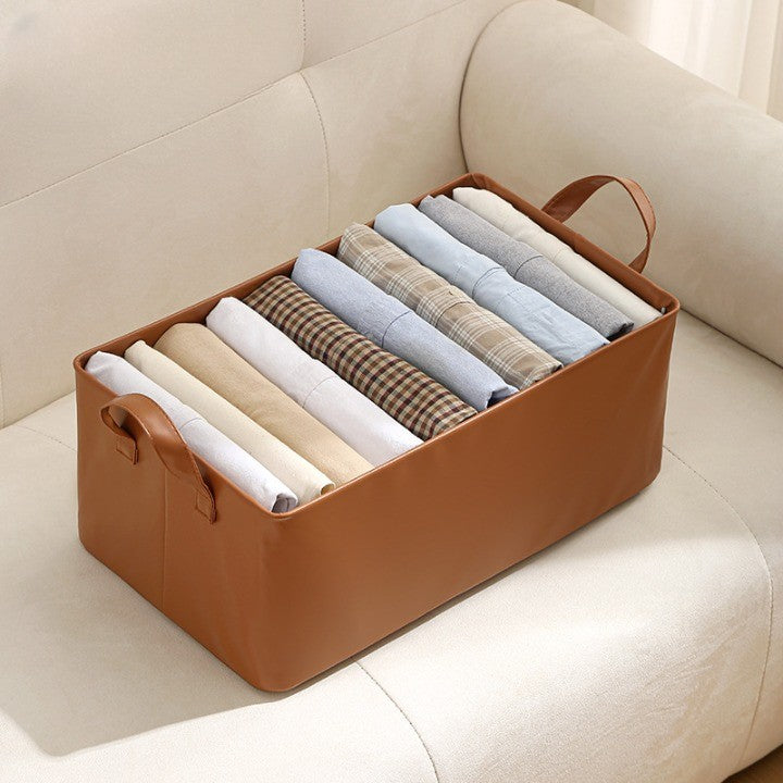 Cutie de Depozitare Tip Cos, Flippy, Material Piele Ecologica, Pliabila, 47x28x20 cm, 26 l, Cadru Metalic, cu Manere, Maro-3