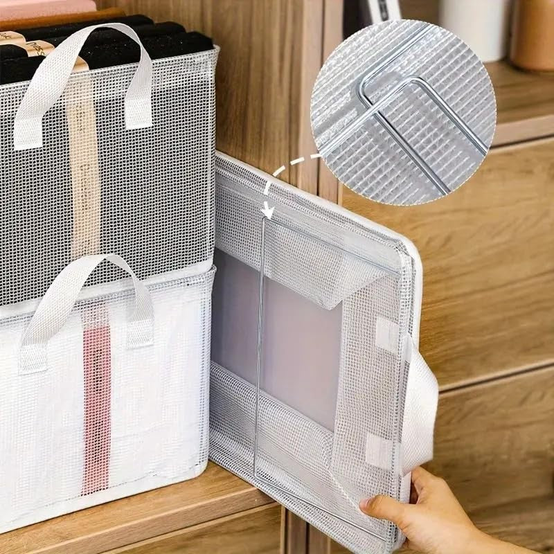 Cutie de Depozitare Tip Cos, Flippy, Material Textil Transparent, Pliabila, 47x28x20 cm, 35 l, Cadru Metalic, cu Manere, Alb-4