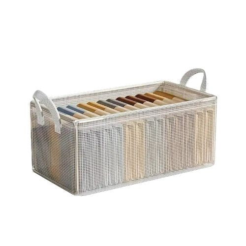 Cutie de Depozitare Tip Cos, Flippy, Material Textil Transparent, Pliabila, 47x28x20 cm, 35 l, Cadru Metalic, cu Manere, Alb-0
