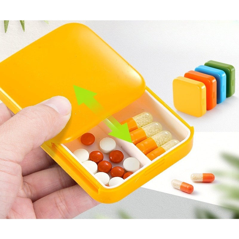 Cutie depozitare medicamente, 2 compartimente, Glisanta, Galben, Patrata, Flippy, Inchidere etans-1