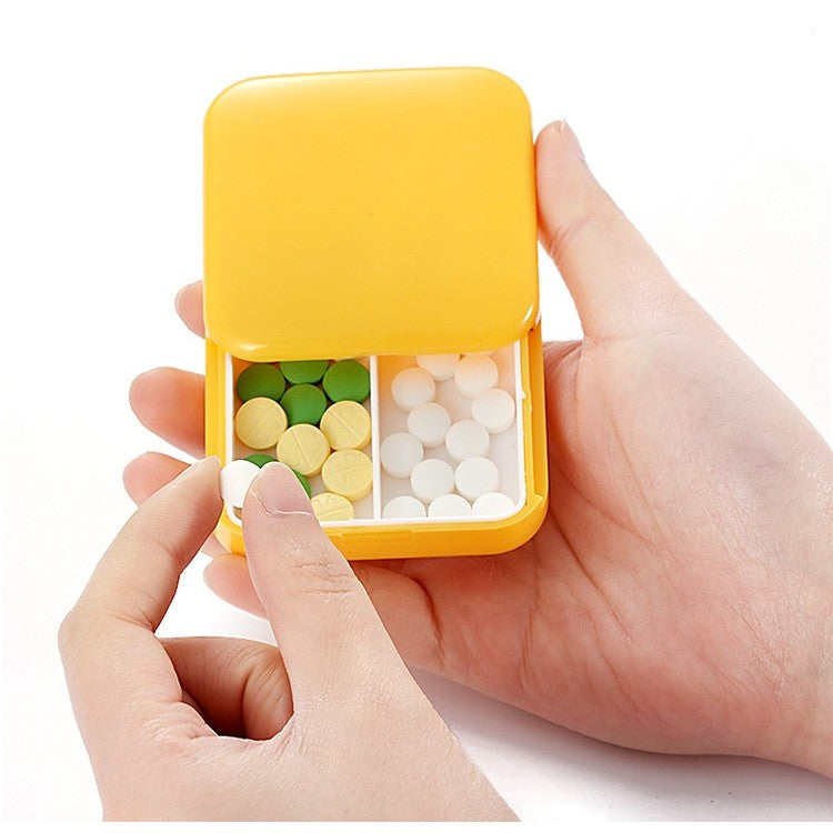 Cutie depozitare medicamente, 2 compartimente, Glisanta, Galben, Patrata, Flippy, Inchidere etans-2