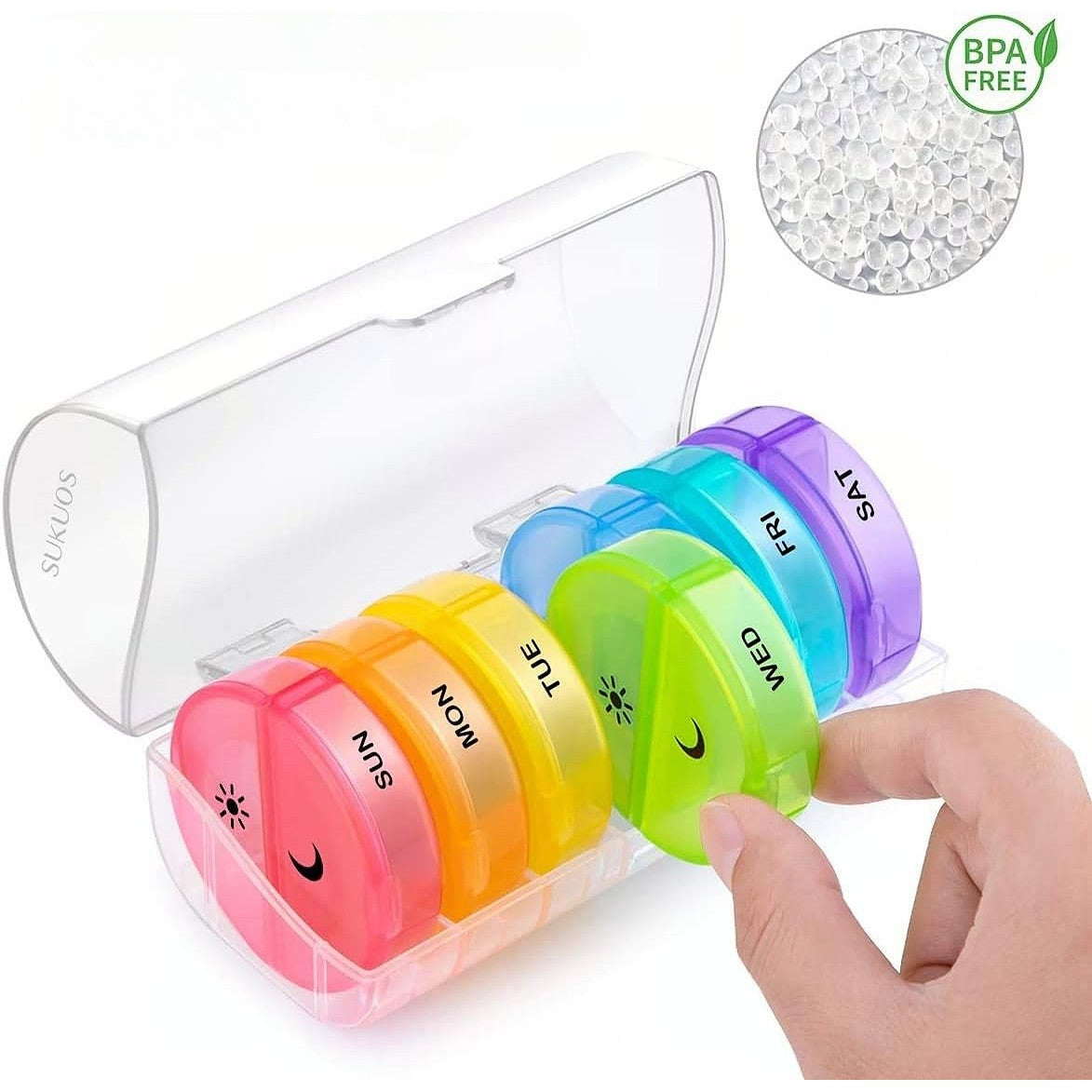 Cutie Depozitare Medicamente, Flippy, 7 Zile, 14 Compartimente, Cutie Suport, Recipiente Detasabile, Portabila, Multicolor, 17.5x11x9.5 cm-3