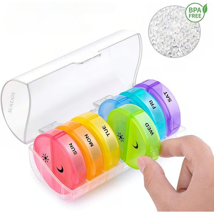 Cutie Depozitare Medicamente, Flippy, 7 Zile, 14 Compartimente, Cutie Suport, Recipiente Detasabile, Portabila, Multicolor, 17.5x11x9.5 cm-3