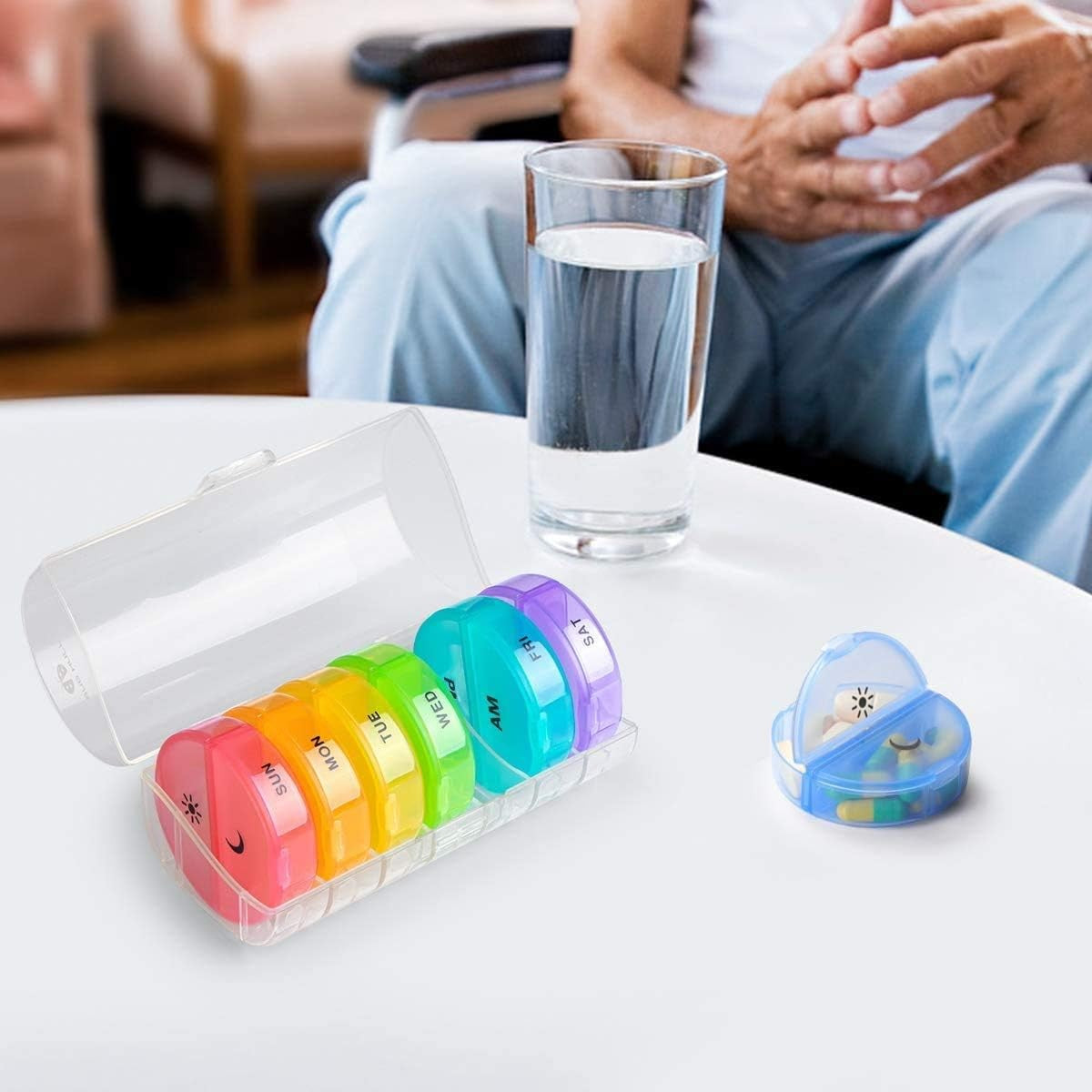 Cutie Depozitare Medicamente, Flippy, 7 Zile, 14 Compartimente, Cutie Suport, Recipiente Detasabile, Portabila, Multicolor, 17.5x11x9.5 cm-6
