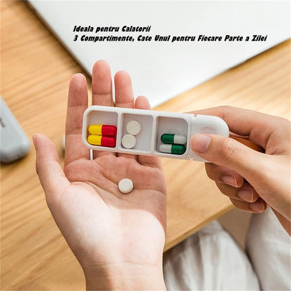 Cutie Depozitare Medicamente, Flippy, Portabila, 3 Compartimente, Tip Breloc, Plastic, Glisanta, Alb, 10.7x3.6x1.6 cm-2