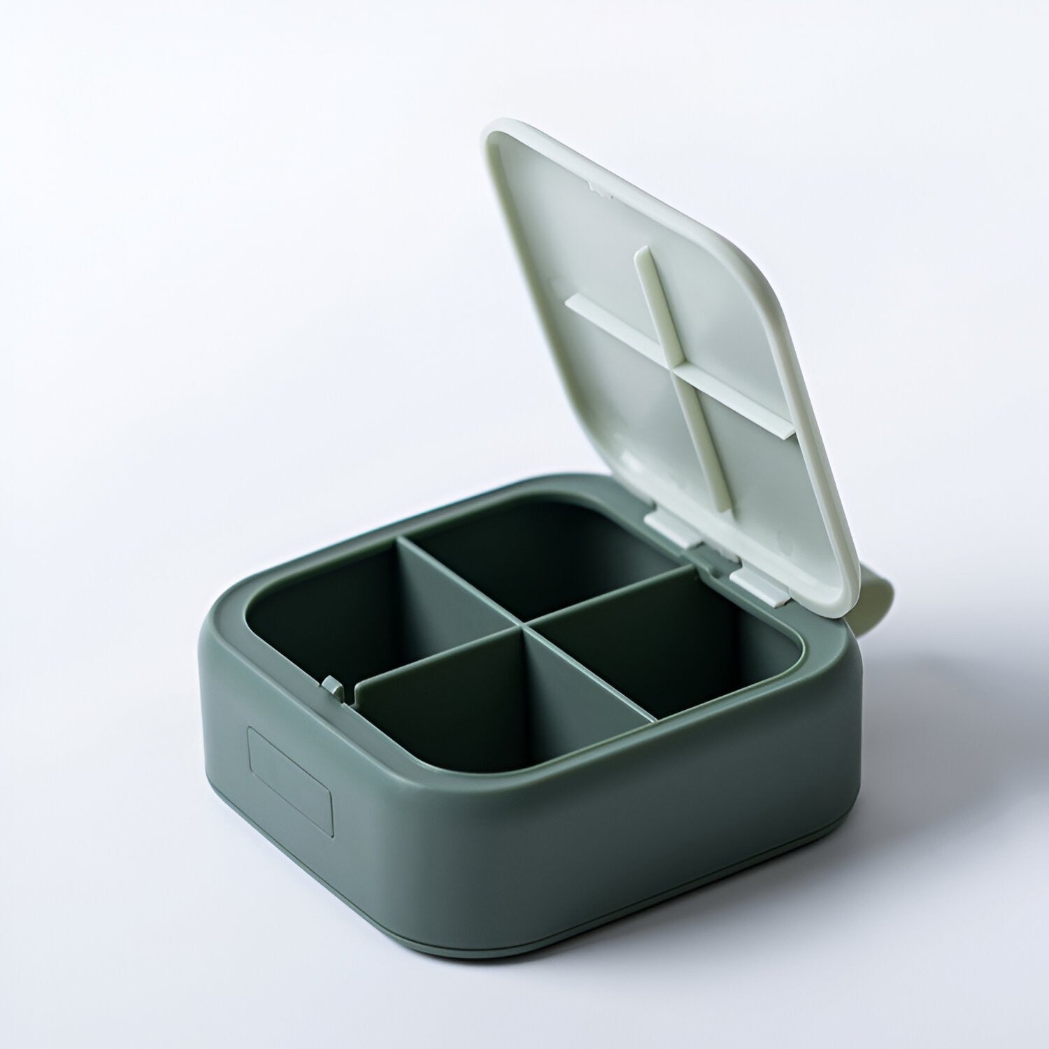 Cutie Depozitare Medicamente Mini, Flippy, 4 Compartimente, Inchidere Etans, Portabila, Patrat, Verde, PP, 7.5x7.5x3 cm-2