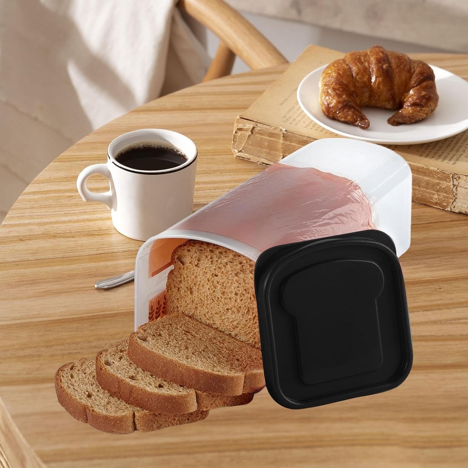 Cutie Depozitare Paine, Flippy, din Plastic, 34 x 13 cm, Pastreaza Prospetimea, Capac Negru-2