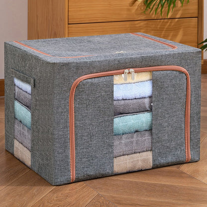 Cutie de depozitare pliabila, Flippy, Cu fermoar, 100 L, Textil, 60x42x40 cm, Cadru Metalic, Suport Baza Stabil din Plastic, Gri-9