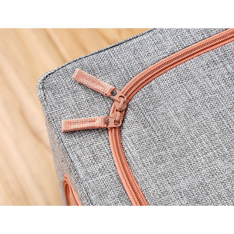 Cutie de Depozitare Pliabila, Flippy, 24 L, din Bumbac si In, 40x30x20 cm, Fereastra Frontala, 2 Usi de Acces cu Fermoar Bidirectional, Cadru Metalic, Suport Baza Stabil din Plastic, Gri-4