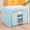 Cutie de Depozitare Pliabila, Flippy, 24 L, din Bumbac si In, 40x30x20 cm, Fereastra Frontala, 2 Usi de Acces cu Fermoar Bidirectional, Cadru Metalic, Suport Baza Stabil din Plastic, Bleu-0