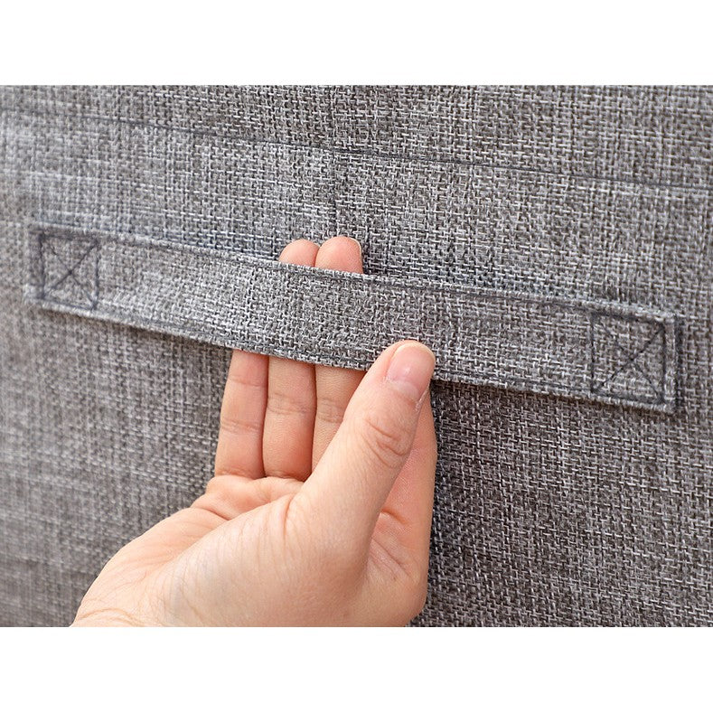 Cutie de Depozitare Pliabila, Flippy, 66 L, din Bumbac si In, 50x40x33 cm, Fereastra Frontala, 2 Usi de Acces cu Fermoar Bidirectional, Cadru Metalic, Suport Baza Stabil din Plastic, Gri-5
