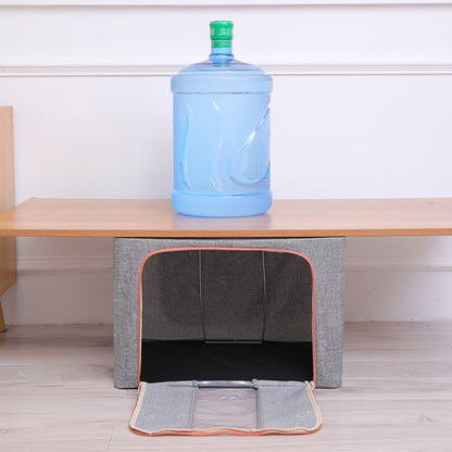 Cutie de Depozitare Pliabila, Flippy, 66 L, din Bumbac si In, 50x40x33 cm, Fereastra Frontala, 2 Usi de Acces cu Fermoar Bidirectional, Cadru Metalic, Suport Baza Stabil din Plastic, Gri-6