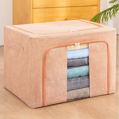 Cutie de depozitare pliabila, Flippy, Cu fermoar, 66 L, Textil, 50x40x33 cm, Cadru Metalic, Suport Baza Stabil din Plastic, Roz pudrat, model 2-1