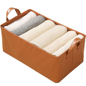 Cutie de Depozitare Tip Cos, Flippy, Material Piele Ecologica, Pliabila, 47x28x20 cm, 26 l, Cadru Metalic, cu Manere, Maro-0