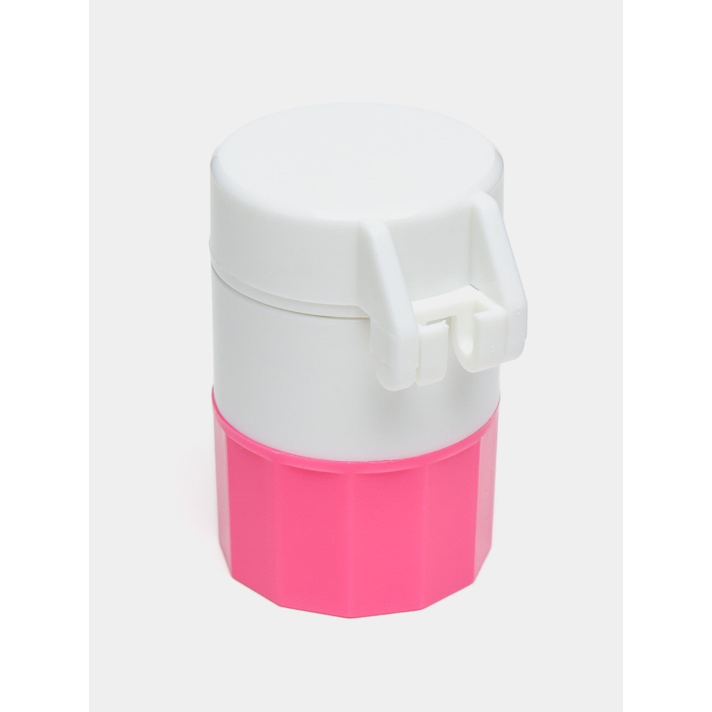 Cutie Pastile Multifunctionala, Flippy, 4 in 1, Pahar Apa, Taiere, Sfaramare, Depozitare, Compact, ABS cu Lama din Inox, Alb/Roz, 8.7x6.2x4.1 cm-1