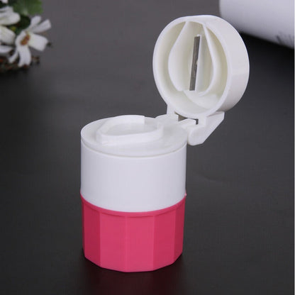 Cutie Pastile Multifunctionala, Flippy, 4 in 1, Pahar Apa, Taiere, Sfaramare, Depozitare, Compact, ABS cu Lama din Inox, Alb/Roz, 8.7x6.2x4.1 cm-5