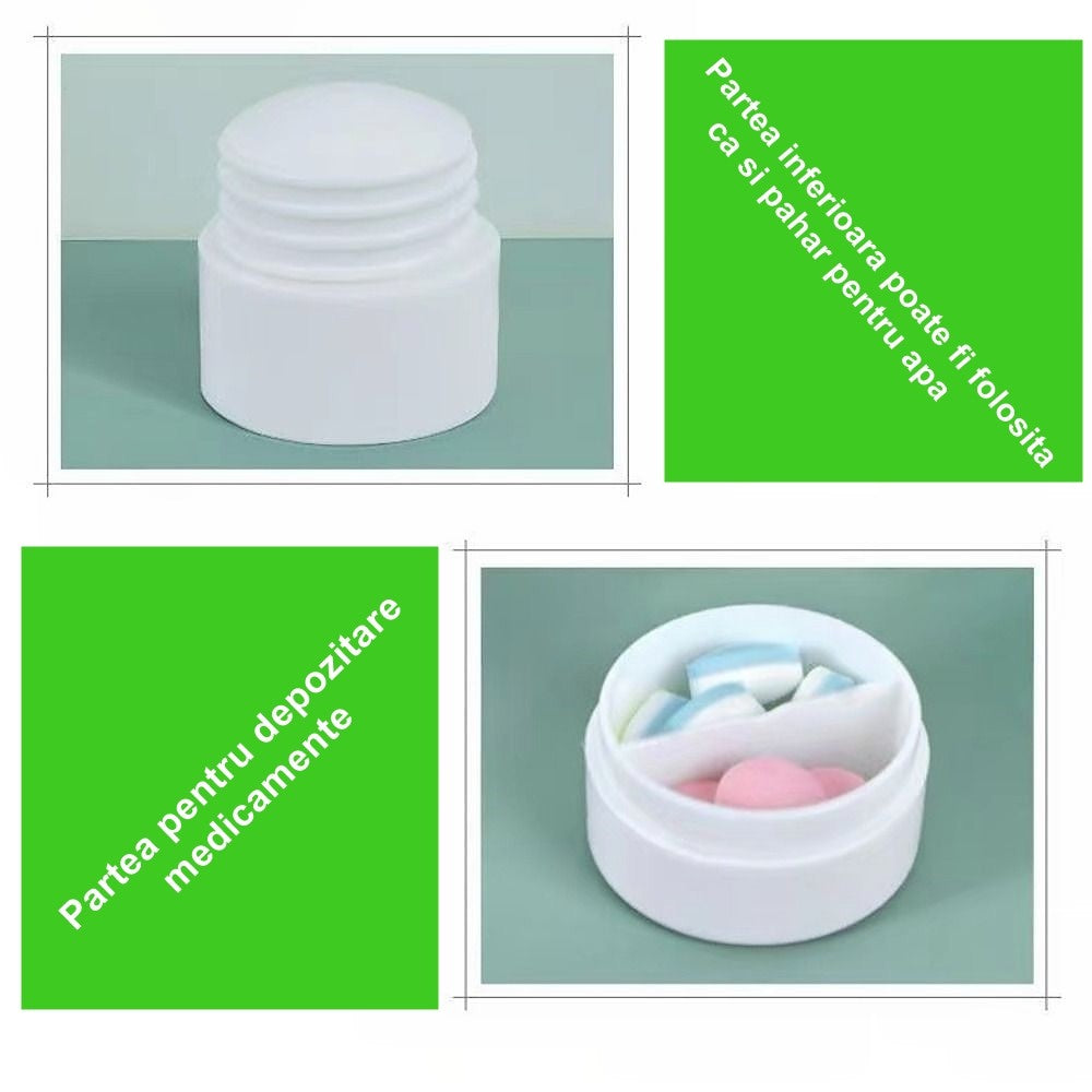 Cutie Pastile Multifunctionala, Flippy, 4 in 1, Pahar Apa, Taiere, Sfaramare, Depozitare, Compact, ABS cu Lama din Inox, Alb, 8.7x6.2x4.1 cm-2