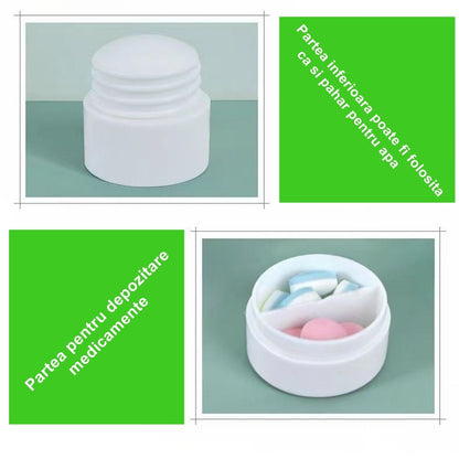Cutie Pastile Multifunctionala, Flippy, 4 in 1, Pahar Apa, Taiere, Sfaramare, Depozitare, Compact, ABS cu Lama din Inox, Alb, 8.7x6.2x4.1 cm-2