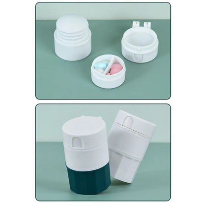 Cutie Pastile Multifunctionala, Flippy, 4 in 1, Pahar Apa, Taiere, Sfaramare, Depozitare, Compact, ABS cu Lama din Inox, Alb/Verde, 8.7x6.2x4.1 cm-3