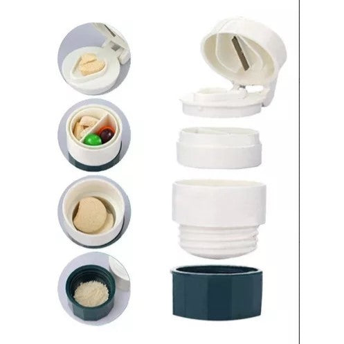 Cutie Pastile Multifunctionala, Flippy, 4 in 1, Pahar Apa, Taiere, Sfaramare, Depozitare, Compact, ABS cu Lama din Inox, Alb/Verde, 8.7x6.2x4.1 cm-6