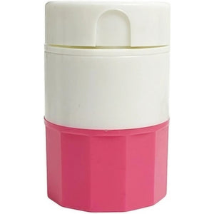 Cutie Pastile Multifunctionala, Flippy, 4 in 1, Pahar Apa, Taiere, Sfaramare, Depozitare, Compact, ABS cu Lama din Inox, Alb/Roz, 8.7x6.2x4.1 cm-0