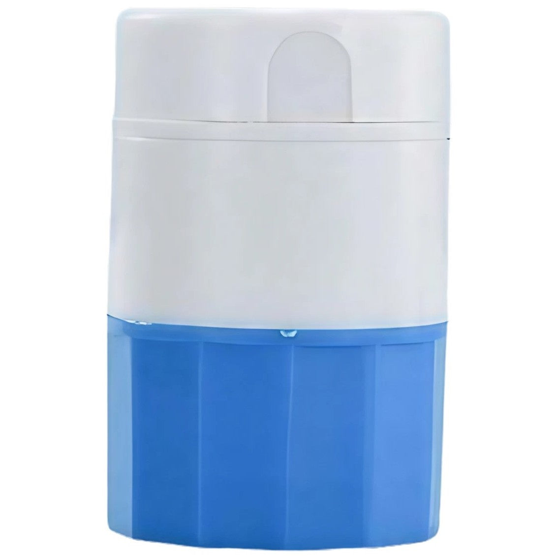 Cutie Pastile Multifunctionala, Flippy, 4 in 1, Pahar Apa, Taiere, Sfaramare, Depozitare, Compact, ABS cu Lama din Inox, Alb/Albastru, 8.7x6.2x4.1 cm-0