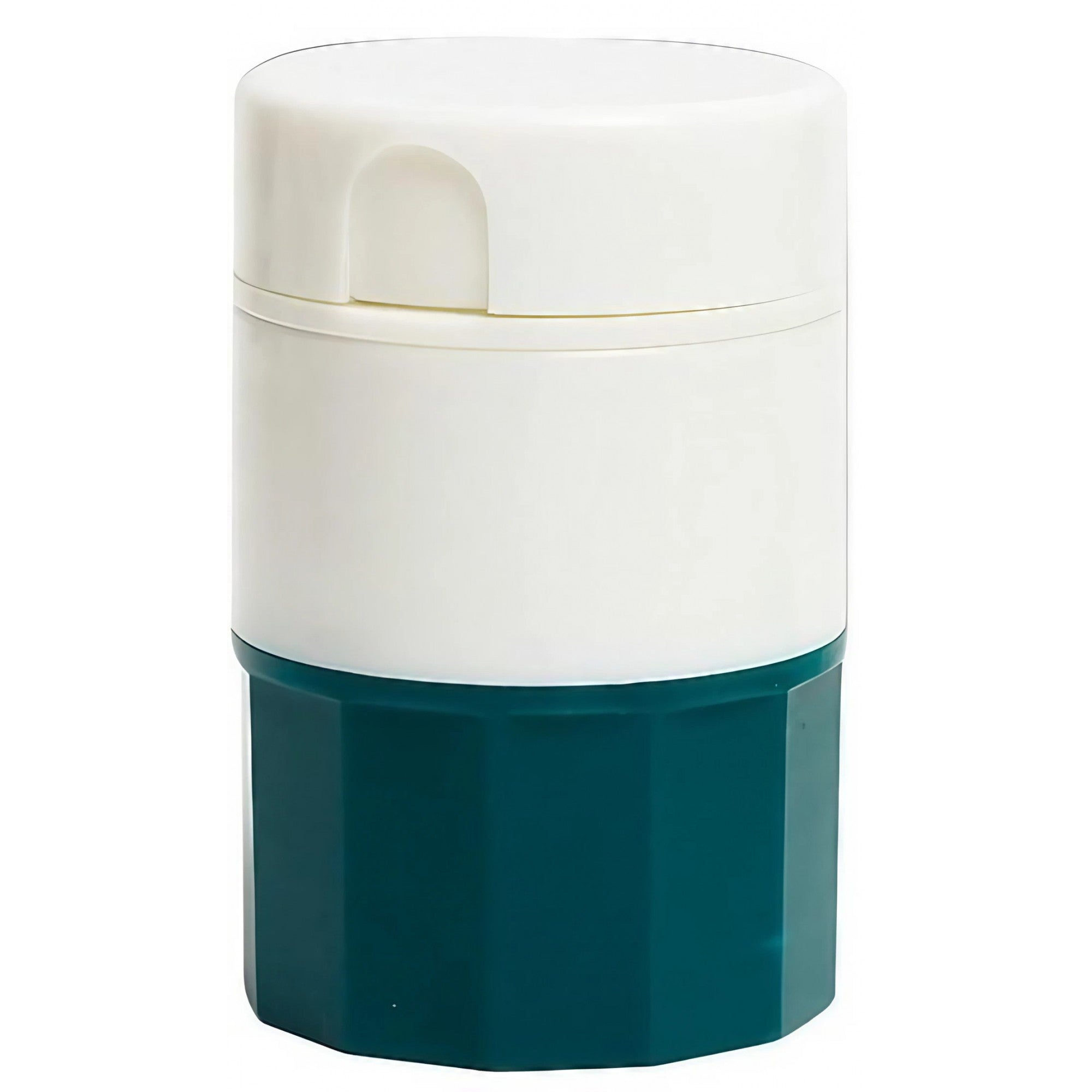 Cutie Pastile Multifunctionala, Flippy, 4 in 1, Pahar Apa, Taiere, Sfaramare, Depozitare, Compact, ABS cu Lama din Inox, Alb/Verde, 8.7x6.2x4.1 cm-0
